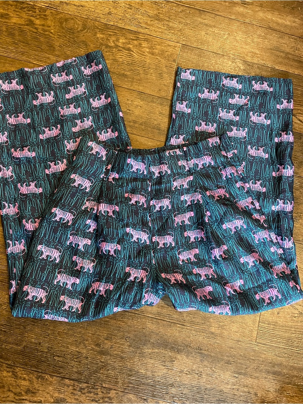 Silk J. Crew Pink Tiger Print Wide Leg Pant.